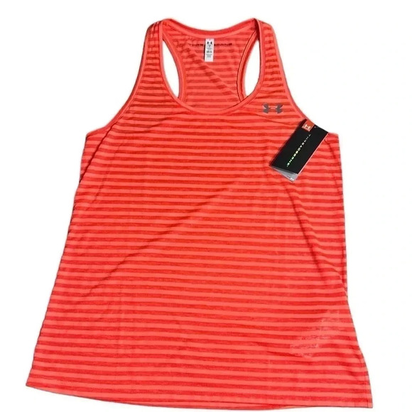 NWT Under  Armour Threadborne red& coral striped racerback tank top . loose cut - Picture 10 of 10